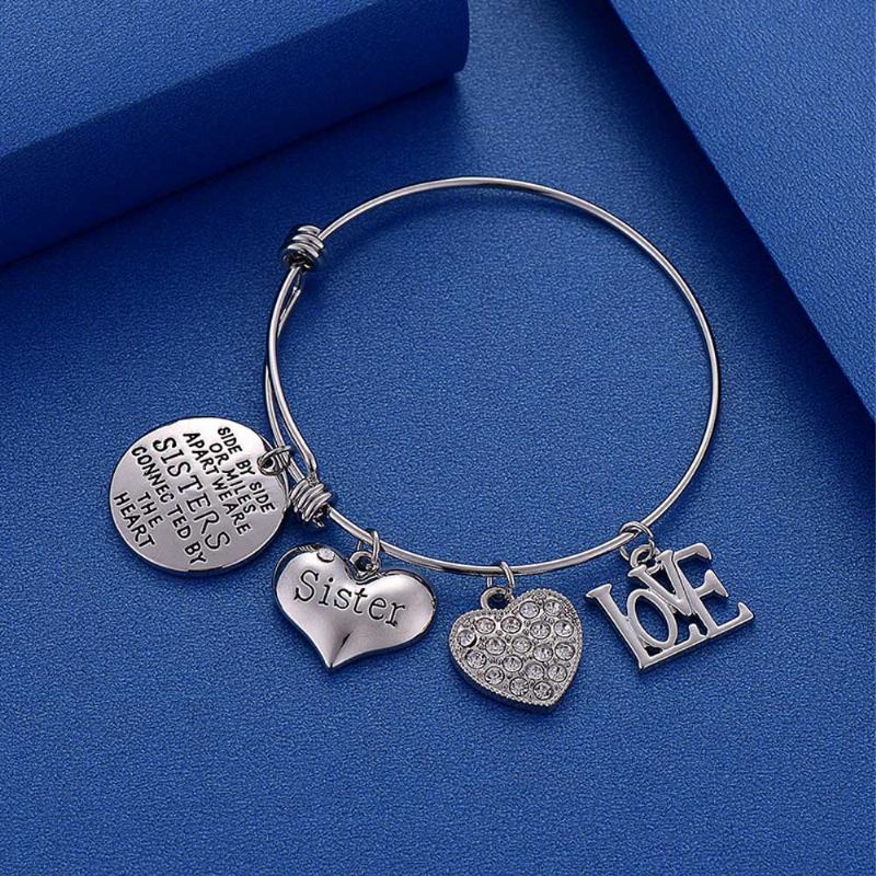 Heart Shape Sister Lettering Γυναικείο Βραχιόλι Με Επιμετάλλωση Από Ανοξείδωτο Ατσάλι Κομψά Βραχιόλια Γοητείας Τα Καλύτερα Δώρα