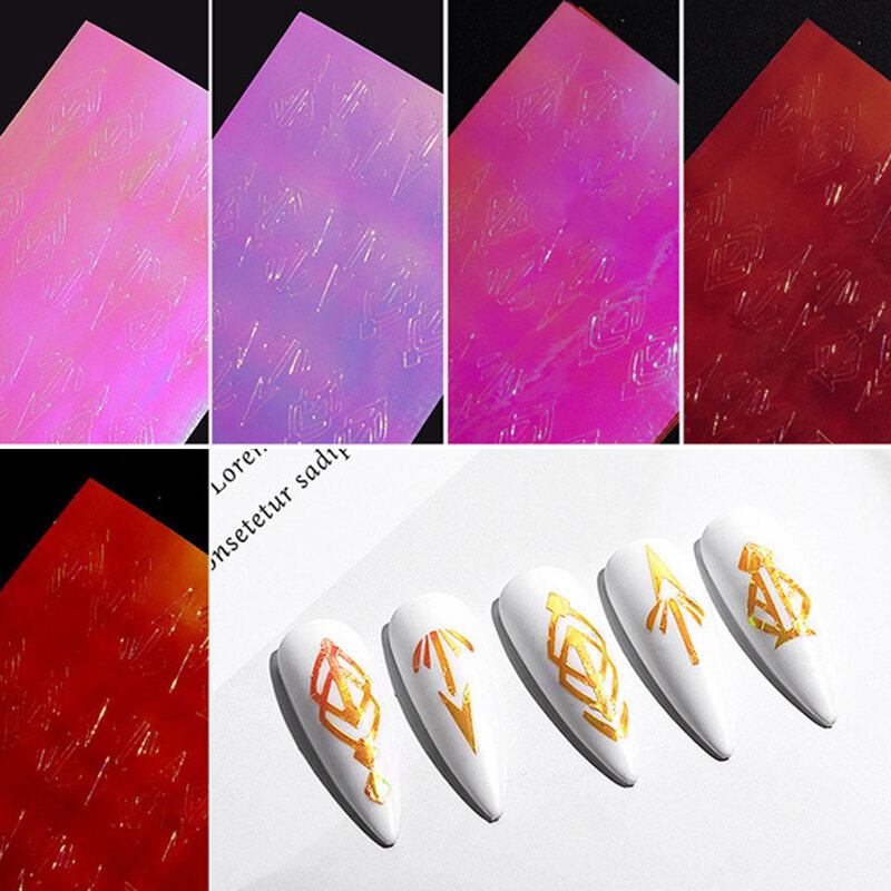 13 Έγχρωμο Κιτ Αυτοκόλλητων Με Φλόγα Νυχιών 3d Laser Diamond Curve Back Αυτοκόλλητα Τέχνης Για Μανικιούρ