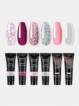 6 Τμχ Γυαλιστερό Poly Glitter Extension Gel Kit Manicure Nails Art Design Σετ Βερνίκι Νυχιών Ημιμόνιμο Uv Gel