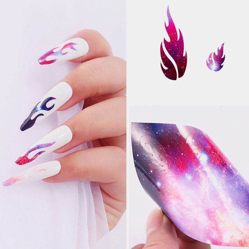 6 Χρώμα/κιτ Πολύχρωμο Αυτοκόλλητο Νυχιών Laser Dazzle Flame Nail Art Transfer Αυτοκόλλητα Χαρτί