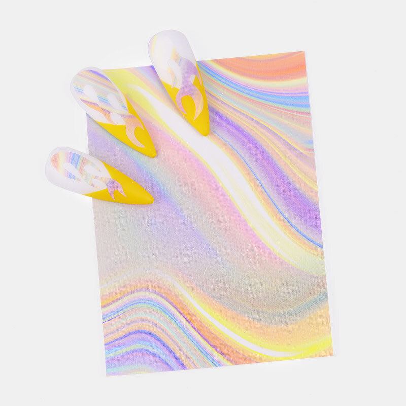 6 Χρώμα/κιτ Πολύχρωμο Αυτοκόλλητο Νυχιών Laser Dazzle Flame Nail Art Transfer Αυτοκόλλητα Χαρτί