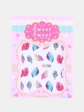 Αυτοκόλλητο 1 Φύλλου Rainbow Colorful Feather Nail Art Diy Decals Μεταφοράς Νερού