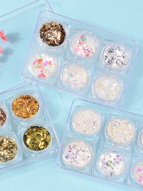 Glass Glitter Nail Sequins Σετ Aurora Shimmer Decoration 6 Τμχ 3d Diy Art
