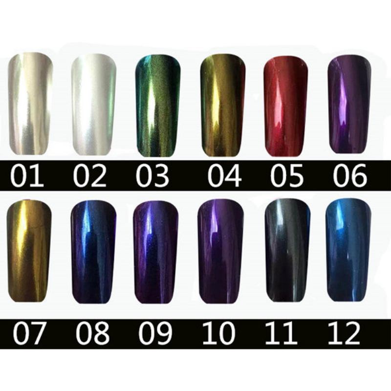Magic Mirror Chrome Effect Powder Μεταλλικό Nail Art Πρόσθετο Pigment Γοητευτικό 12 Χρώματα Για Να Επιλέξετε