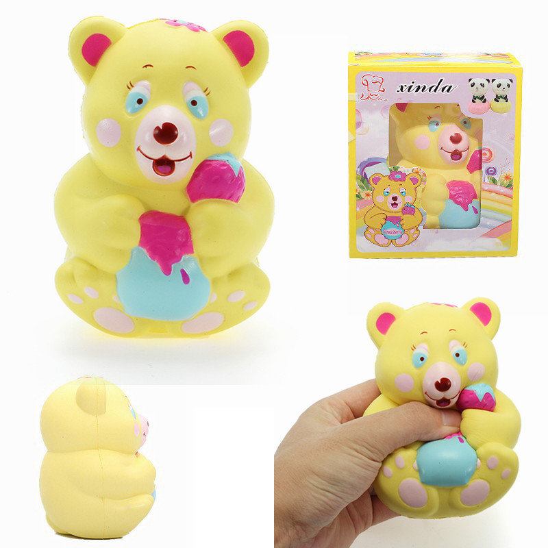 Xinda Squishy Strawberry Bear Holding Honey Pot 12cm Slow Rising With Packaging Collection Gift Game