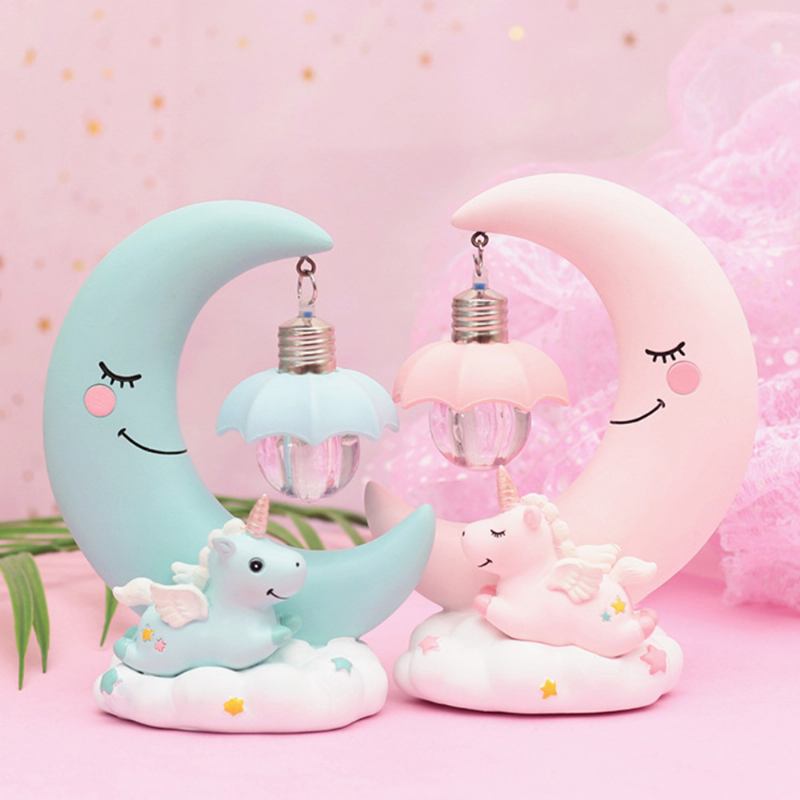 Fancy Unicorn Moon Electronic Night Light Χαριτωμένη Ρητίνη Διακόσμηση Σπιτιού Επιτραπέζια Επίπλωση