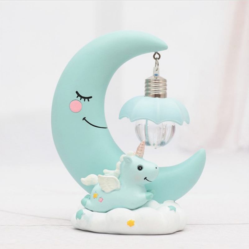 Fancy Unicorn Moon Electronic Night Light Χαριτωμένη Ρητίνη Διακόσμηση Σπιτιού Επιτραπέζια Επίπλωση