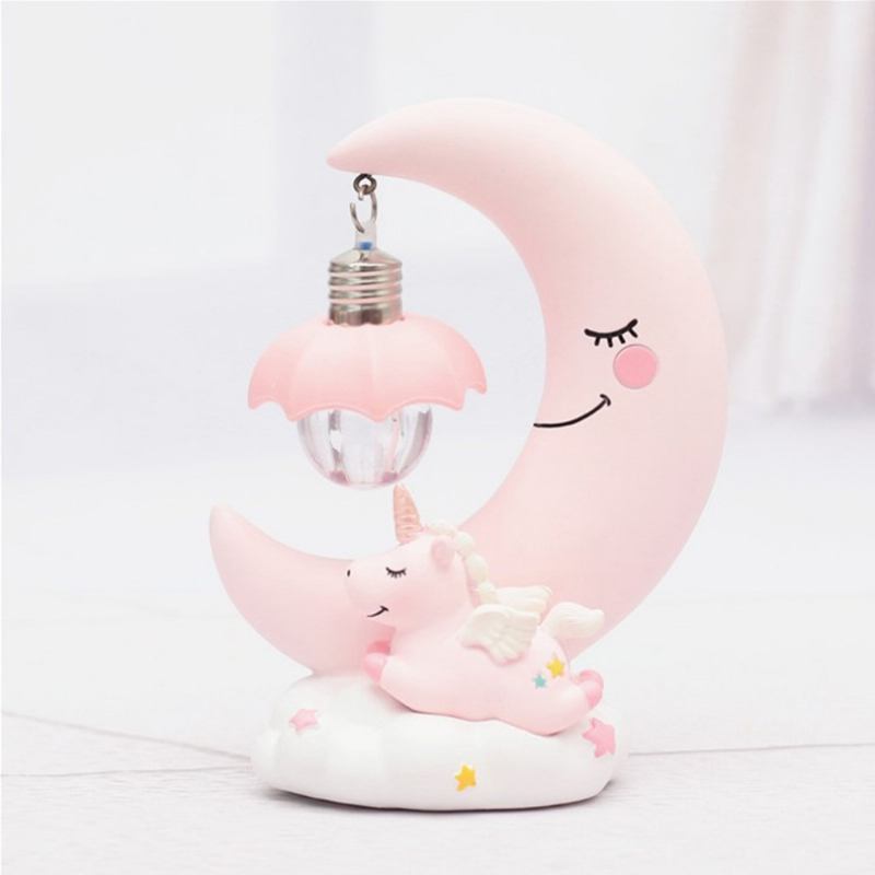 Fancy Unicorn Moon Electronic Night Light Χαριτωμένη Ρητίνη Διακόσμηση Σπιτιού Επιτραπέζια Επίπλωση