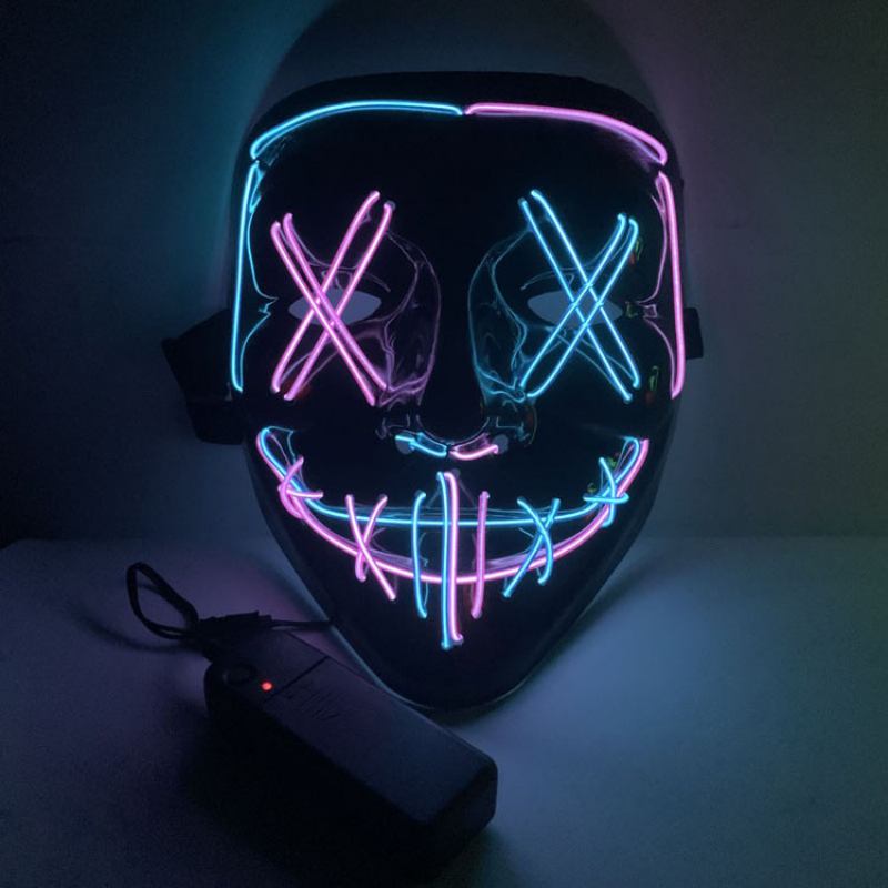 Halloween Δίχρωμη Λαμπερή Μάσκα Γκριμάτσας Με Θρίλερ Τρόμου Αίματος Led El Mask
