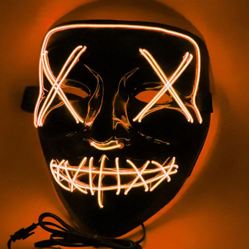 Halloween Luminescent Led Mask Black Bottom El Wire Ktv Ball Party 10 Χρώματα