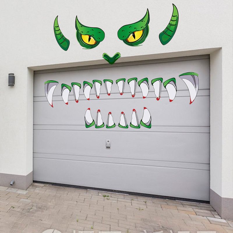 Halloween Monster Face Αυτοκόλλητα Πόρτας Διακοσμήσεις Αψίδα Εξωτερικού Χώρου Γκαράζ Παράθυρα Scary Decals Διακόσμηση Πάρτι Με Κοψίματα Για Δόντια Μάτια Και Διπλής Όψης