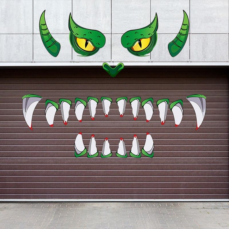 Halloween Monster Face Αυτοκόλλητα Πόρτας Διακοσμήσεις Αψίδα Εξωτερικού Χώρου Γκαράζ Παράθυρα Scary Decals Διακόσμηση Πάρτι Με Κοψίματα Για Δόντια Μάτια Και Διπλής Όψης