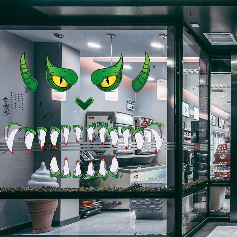 Halloween Monster Face Αυτοκόλλητα Πόρτας Διακοσμήσεις Αψίδα Εξωτερικού Χώρου Γκαράζ Παράθυρα Scary Decals Διακόσμηση Πάρτι Με Κοψίματα Για Δόντια Μάτια Και Διπλής Όψης