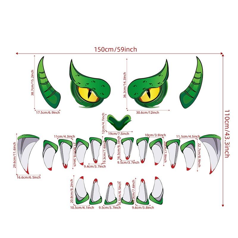 Halloween Monster Face Αυτοκόλλητα Πόρτας Διακοσμήσεις Αψίδα Εξωτερικού Χώρου Γκαράζ Παράθυρα Scary Decals Διακόσμηση Πάρτι Με Κοψίματα Για Δόντια Μάτια Και Διπλής Όψης