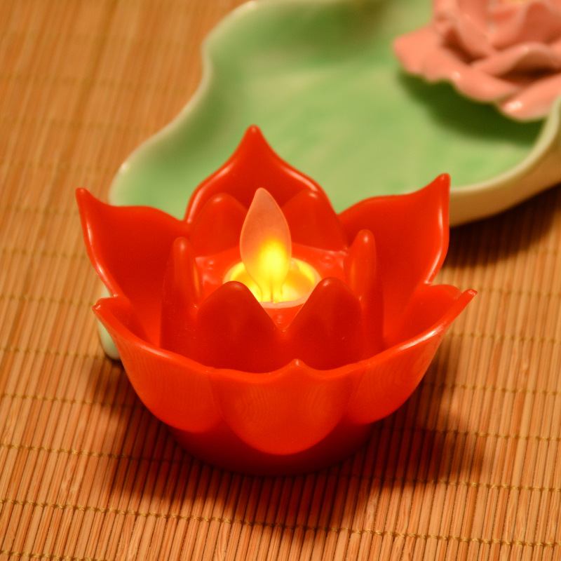Led Electronic Candle Lotus Lamp Swing Movement Creative Wishing Βουδιστικό Πλαστικό Κερί Προσομοίωσης