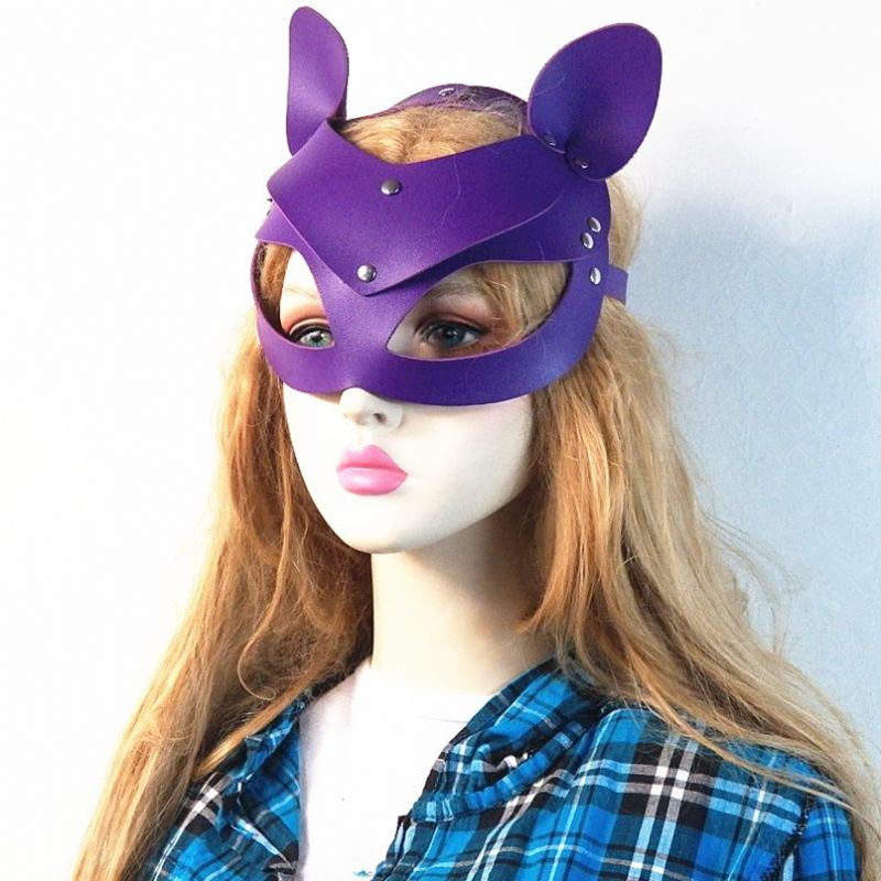 Μαύρη Δερμάτινη Catwoman Cosplay Mask Bdsm Fetish Σέξι Ερωτική Μάσκα Κουνελιού Με Μακριά Αυτιά Γυναίκες Halloween Masquerade Party Cat