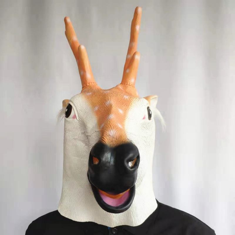 Νέα Sika Deer Mask Christmas Reindeer Headgear Halloween Latex Animal Head Playing Props Party