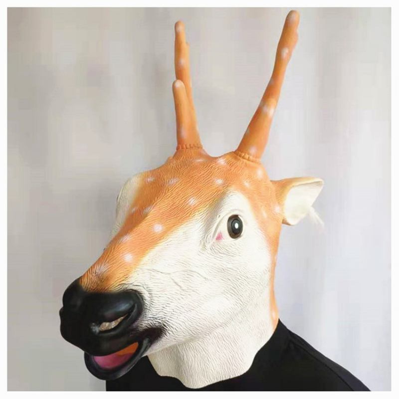 Νέα Sika Deer Mask Christmas Reindeer Headgear Halloween Latex Animal Head Playing Props Party