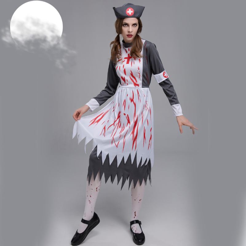 Νέο Αποκριάτικο Cosplay Γυναικεία Νοσοκόμα Τρόμου Κοστούμι Ζόμπι Θέμα Πάρτι Ματωμένος Διάβολος