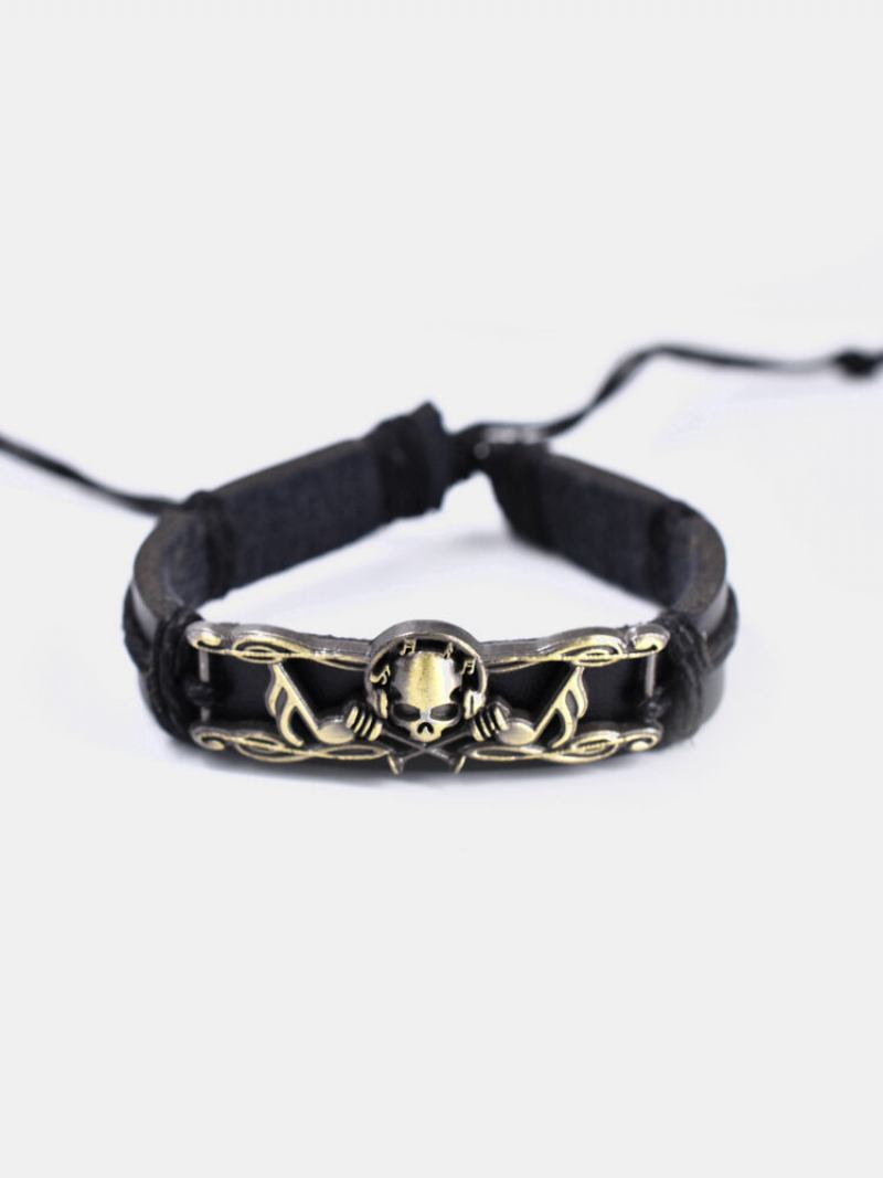4 Τμχ Ethnic Leopard Γυναικείο Βραχιόλι Vintage Μουσική Skull Χειροποίητο Δερμάτινο Με Συνδυασμό