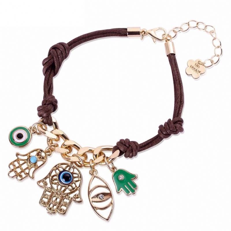 Bohemian Fatima's Palm Woven Δερμάτινο Βραχιόλι Ματιών Για Γυναίκες