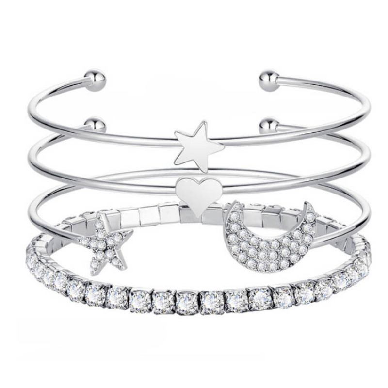 Bohemian Metal Star Moon Rhinestone Ρυθμιζόμενο Βραχιόλι Γεωμετρικό Ροδάκινο Καρδιά Πεντάκτινο Αστέρι Πολυστρωματικό