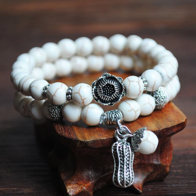Bohemian Turquoise Beaded Elastic Bracelet Μεταλλικό Στερεοσκοπικό Πολυστρωματικό Βραχιόλι Φυστικιών