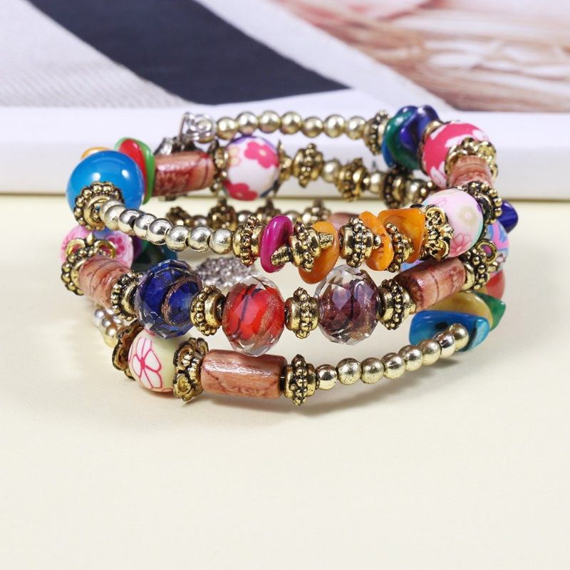 Βραχιόλι Bohemian Glass Printed Bead Με Χάντρες Πολλαπλών Στρώσεων Σε Ρετρό Στυλ Για Γυναίκες