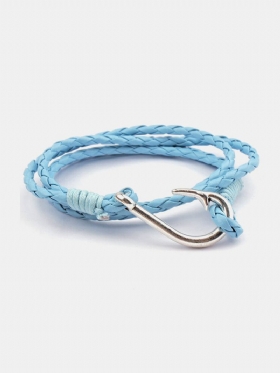 Βραχιόλι Με Περιέλιξη Πολλαπλών Στρώσεων Fish Hook Ανδρικό Με Δερμάτινο Σχοινί Διακοσμητικό Από Κράμα