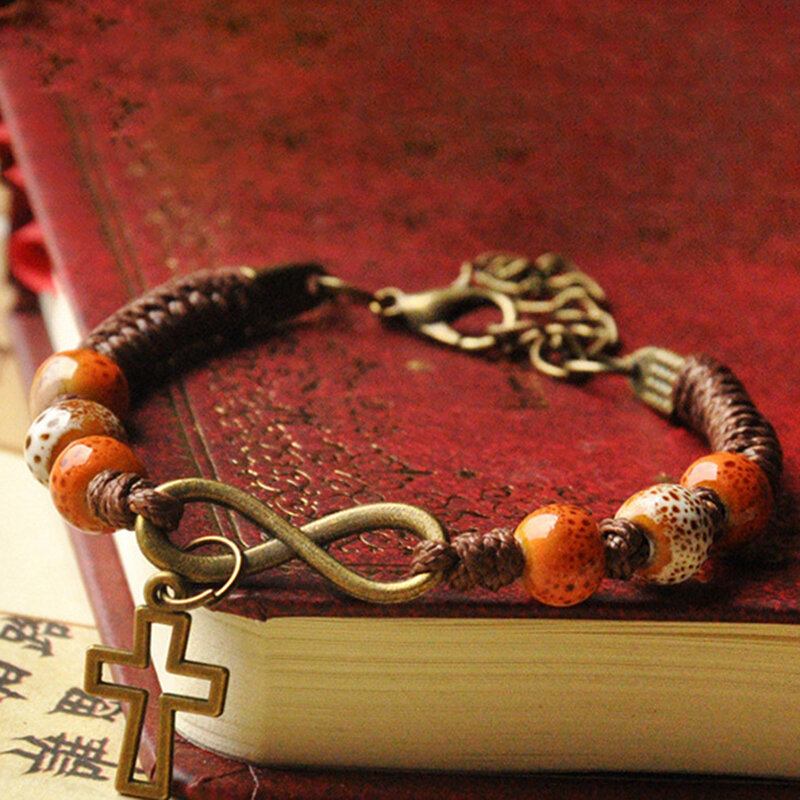 Βραχιόλι Vintage Ethnic Κεραμικές Χάντρες Ρυθμιζόμενο Creative Cross Type Χειροποίητο Κρεμαστό