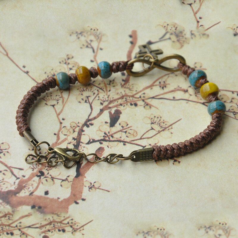 Βραχιόλι Vintage Ethnic Κεραμικές Χάντρες Ρυθμιζόμενο Creative Cross Type Χειροποίητο Κρεμαστό