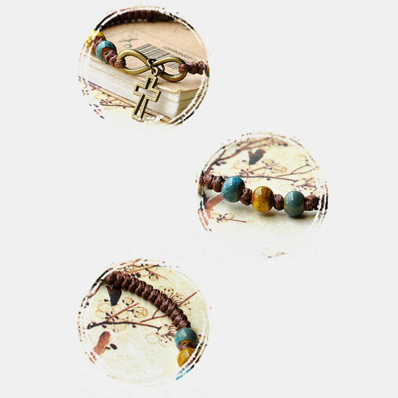Βραχιόλι Vintage Ethnic Κεραμικές Χάντρες Ρυθμιζόμενο Creative Cross Type Χειροποίητο Κρεμαστό