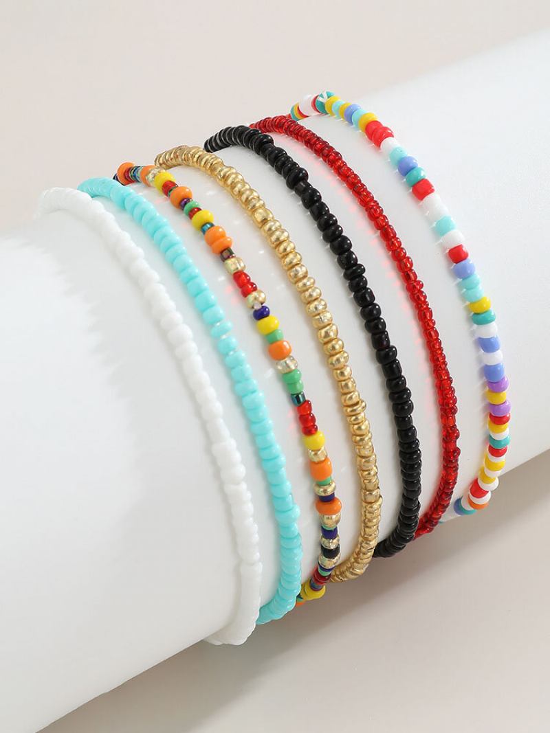 Ethnic Bohemia Rice Beads Πολύχρωμο Σετ Anklet Βραχιόλι