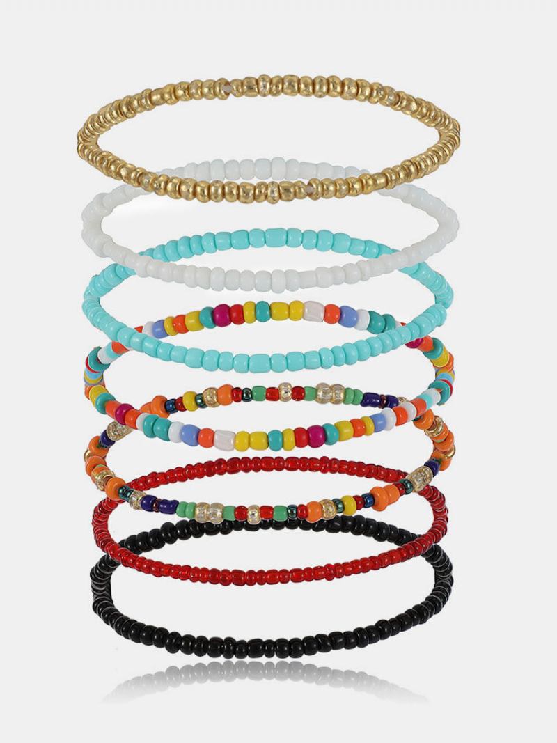 Ethnic Bohemia Rice Beads Πολύχρωμο Σετ Anklet Βραχιόλι
