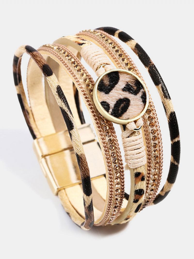 Ethnic Multilayer Leopard Γυναικείο Βραχιόλι Γιόγκα Με Μαγνητική Πόρπη Με Τρίχα Αλόγου