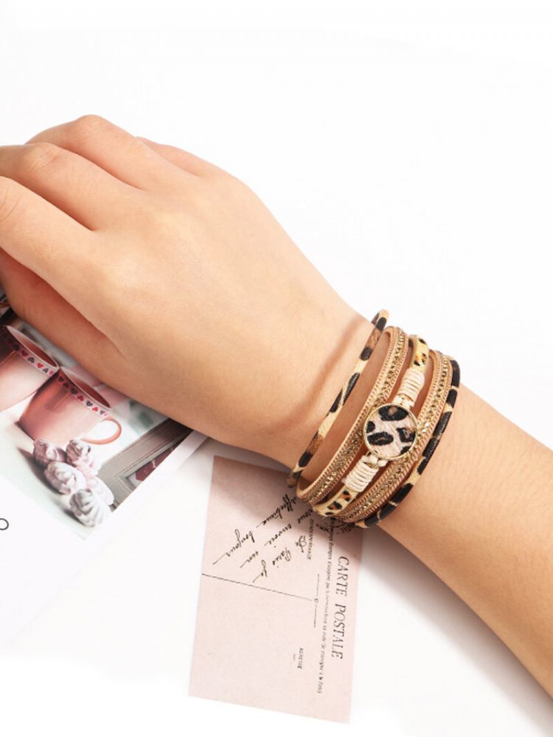 Ethnic Multilayer Leopard Γυναικείο Βραχιόλι Γιόγκα Με Μαγνητική Πόρπη Με Τρίχα Αλόγου