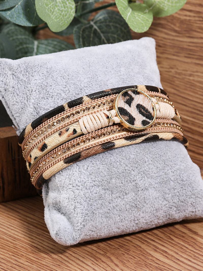 Ethnic Multilayer Leopard Γυναικείο Βραχιόλι Γιόγκα Με Μαγνητική Πόρπη Με Τρίχα Αλόγου