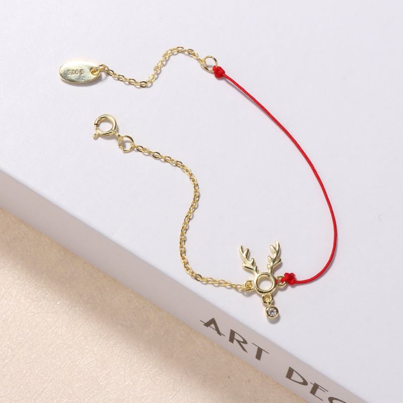 Fashion Lucky Thin Red Rope 925 Ασημένια Βραχιόλια Γυναικεία Elk Deer Zirconia