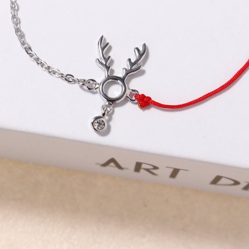 Fashion Lucky Thin Red Rope 925 Ασημένια Βραχιόλια Γυναικεία Elk Deer Zirconia