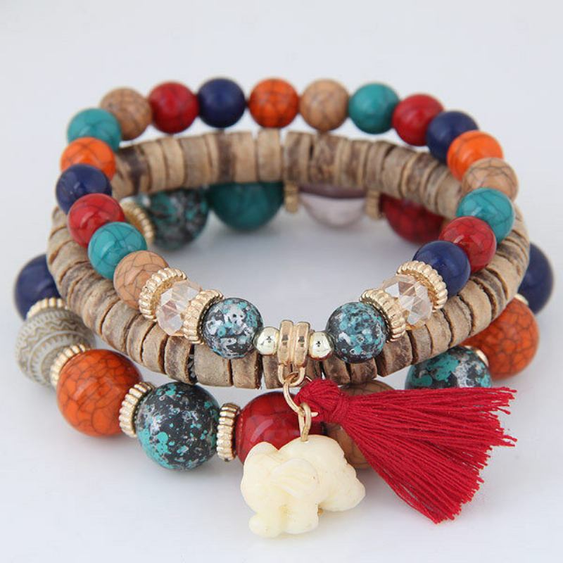 Γυναικείο Κρεμαστό Βραχιόλι Bohemian Multilayer Animal Elephant Heart Πολύχρωμο Μενταγιόν Με Χάντρες Με Φούντα
