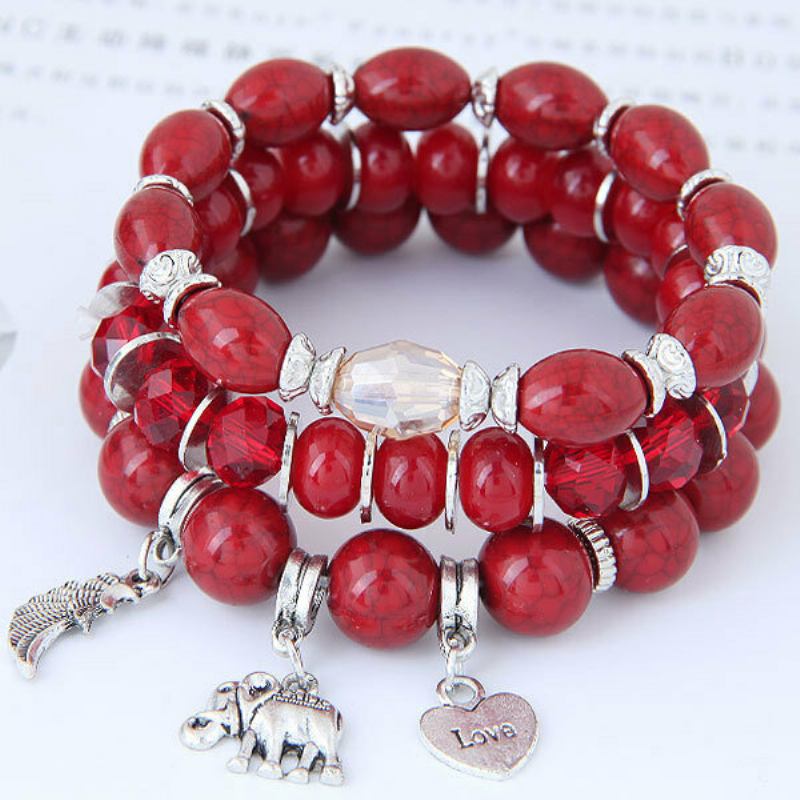 Γυναικείο Κρεμαστό Βραχιόλι Bohemian Multilayer Animal Elephant Heart Πολύχρωμο Μενταγιόν Με Χάντρες Με Φούντα