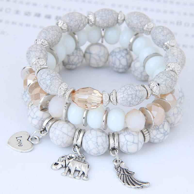 Γυναικείο Κρεμαστό Βραχιόλι Bohemian Multilayer Animal Elephant Heart Πολύχρωμο Μενταγιόν Με Χάντρες Με Φούντα