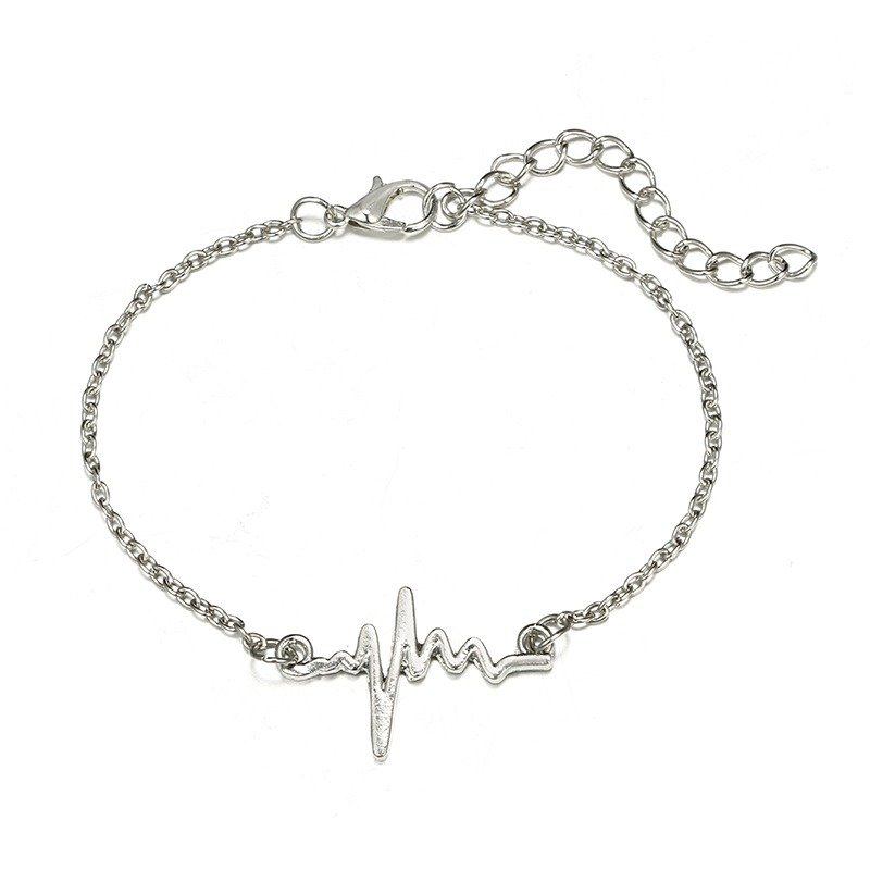 Vintage Ηλεκτροκαρδιογράφημα Βραχιόλι 4 Τμχ Σετ Sliver Retro Beading Multilayer