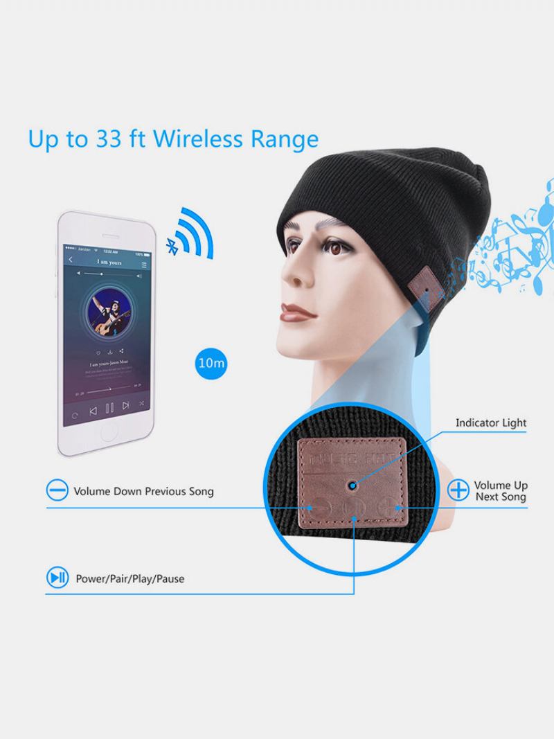 Ανδρικά & Γυναικεία Plus Velvet Warm Long Standby Bluetooth 5.0 Wireless Usb Charging Music Καπέλο Πλεκτό