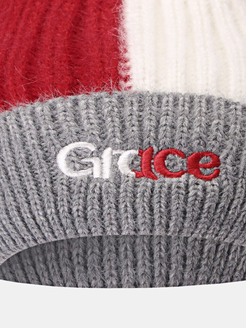 Unisex Knitted Color Contrast Patchwork Letter Κεντημένο Fashion Warmth Καπέλο Beanie