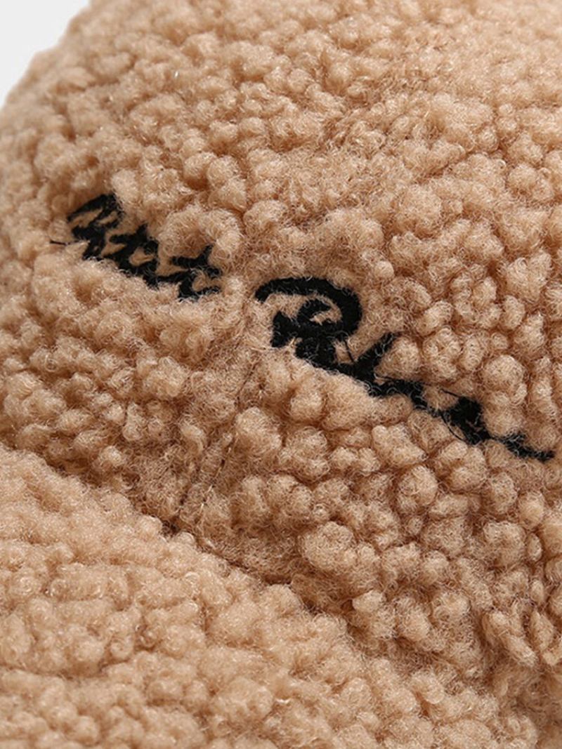 Unisex Teddy Fleece Thickened Letter Κέντημα Εξωτερικού Χώρου Αντιανεμικό Ζεστό Καπέλο Μπέιζμπολ
