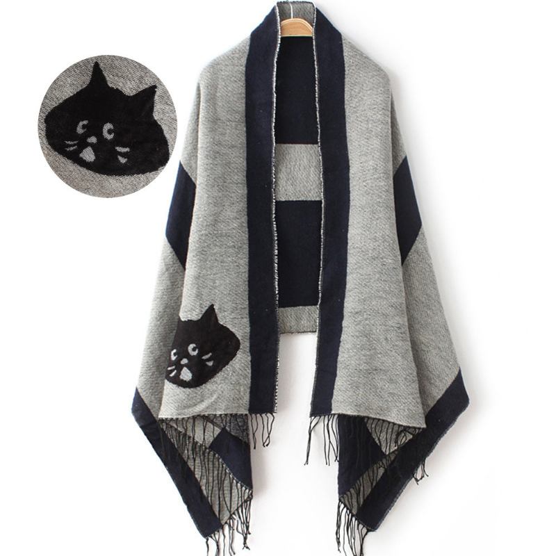 Χοντρό Βελούδινο Με Κρόσσια Μοτίβο Γάτας Casual Shawl Party Κασκόλ