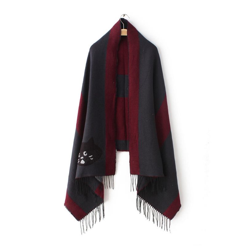 Χοντρό Βελούδινο Με Κρόσσια Μοτίβο Γάτας Casual Shawl Party Κασκόλ