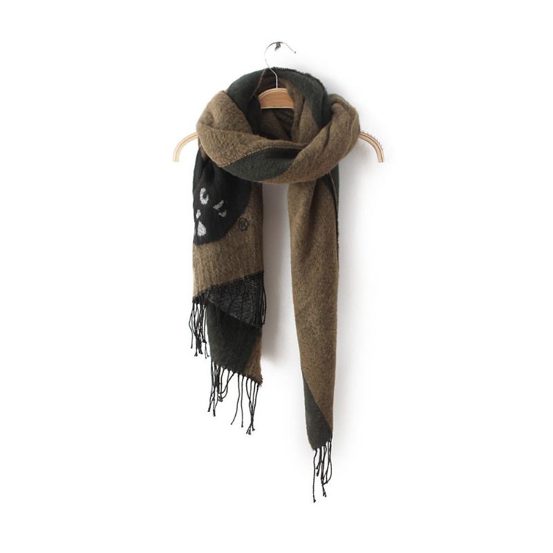 Χοντρό Βελούδινο Με Κρόσσια Μοτίβο Γάτας Casual Shawl Party Κασκόλ
