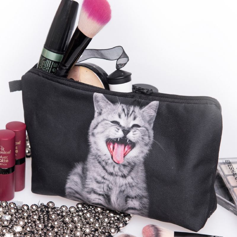 Cat 3d Printing Multi-functional Cosmetic Bag Clutch Bag Storage Wash Bag